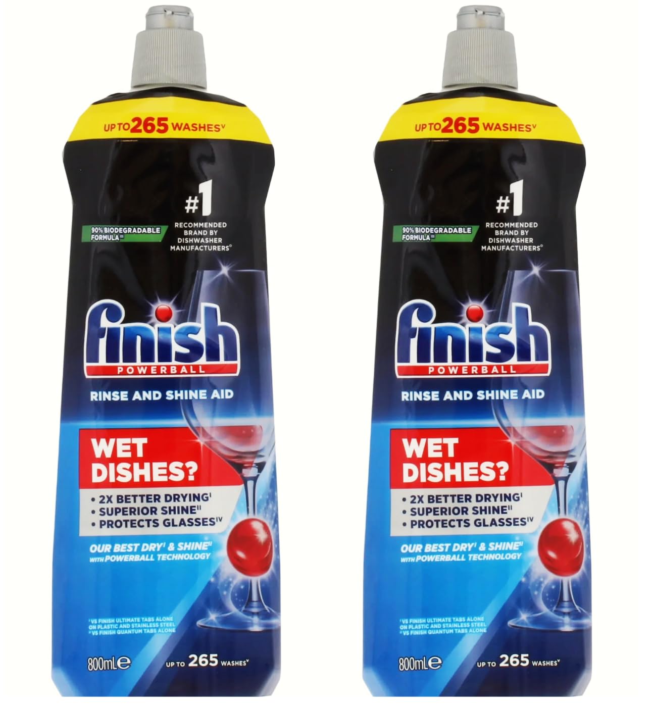 Finish Powerball Rinse and Shine Aid Dishwasher - 800ml | Up to 265 Washes x 2 pack (Total 1600ml)