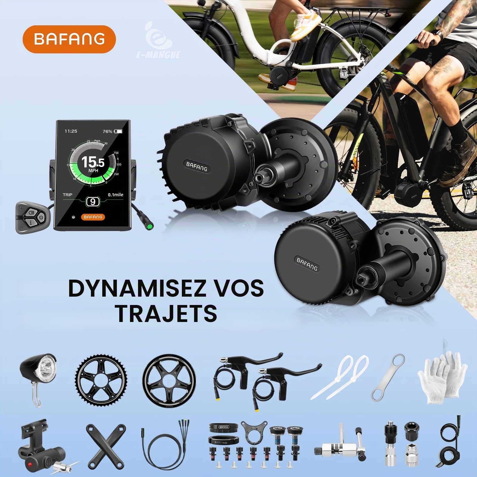 BAFANG Kit Moteur Central 48V 75OW pour E-Bike avec Écran C18, version UART | BBS01B BBS02B BBS-HD, kits de conversion pour vélo électrique, compatible pédalier 68mm, inclus manivelle, câble 1T4...