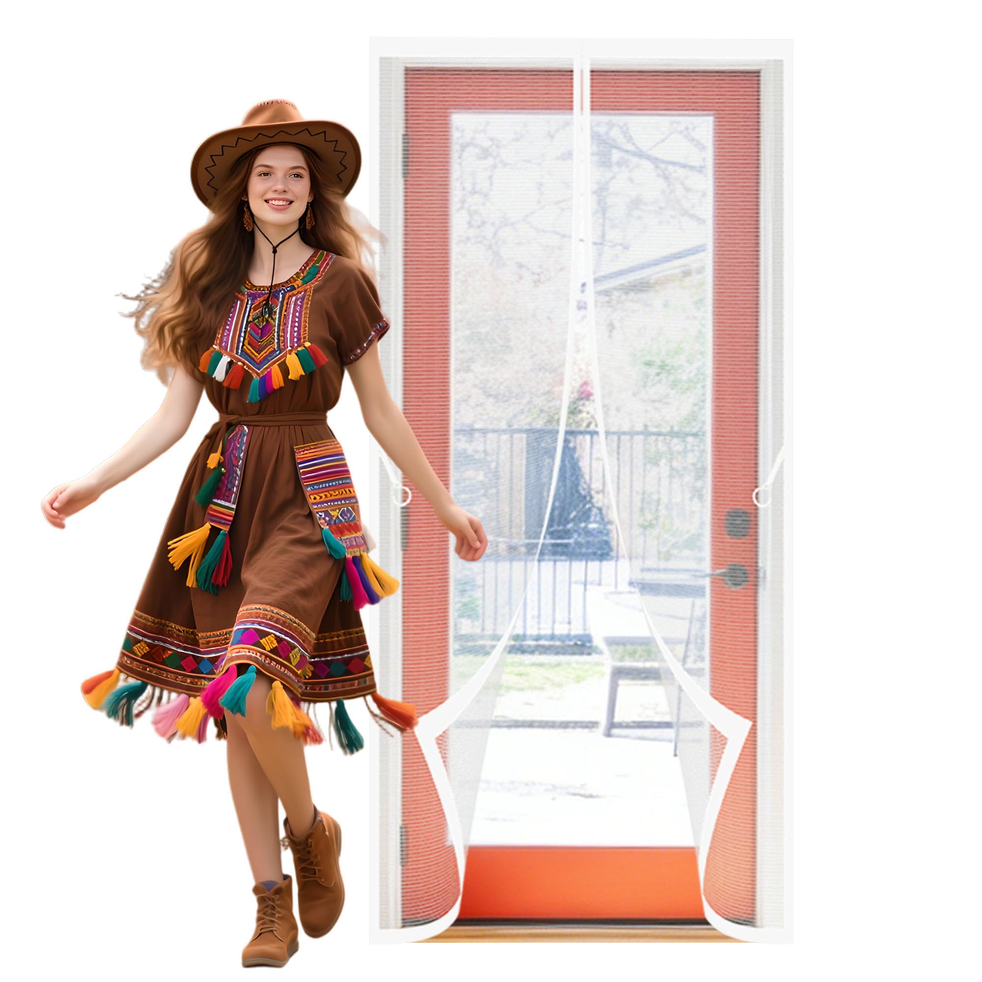 Magnetic Door Screen 111 x 224 cm Hands Free Closing Double Door Magnetic Fly Screen Keep Bugs Out Lets Fresh Air in Suitable for Patio Room Balcony Bedroom, White