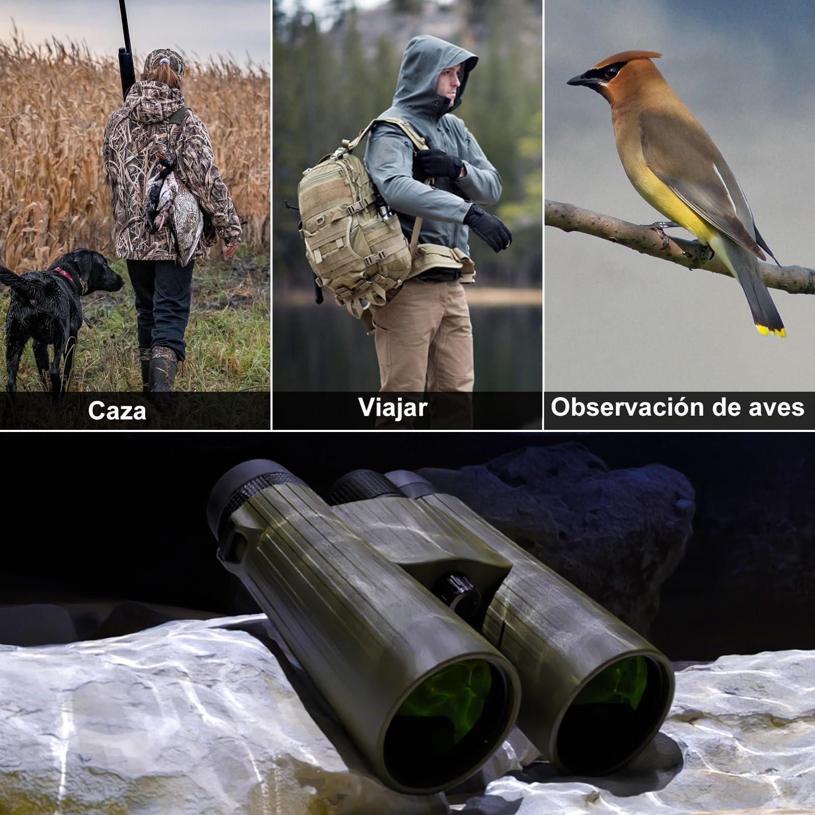 APEXEL 12X50 Prismáticos con Adaptador de Teléfono Móvil,Prismáticos Profesionales con Visión Nocturna,Impermeable IPX7 /BAK4/FMC para la Observación de Aves y Actividades al Aire Libre