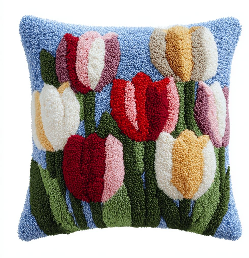 Kitquiver Latch Hook Kits Donkey for Adults,Tulip DIY Latch Hook Cushion Kits and Latch Rug Kits Cross-Stitch Embroidery Cushion Cover for Home Sofa Decoration 17X17 in