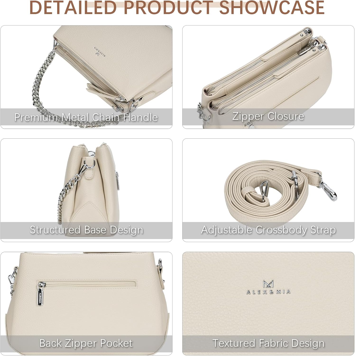 ALEX&MIA Crossbody Bag for Women - Medium Vegan Leather Handbag with Multiple Zippered Pockets, Two-Strap Design