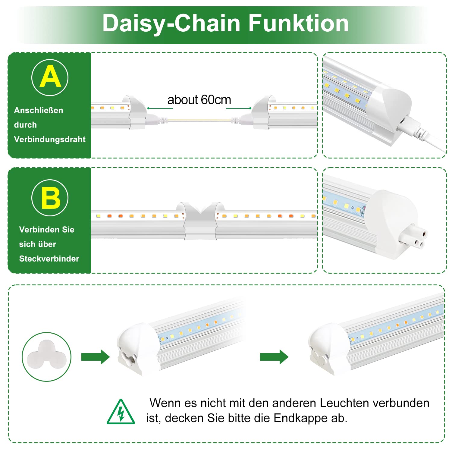 wolezek Pflanzenlampe LED, T8 4 Pack Pflanzenlampe Led Vollspektrum für zimmerpflanzen, 2FT Wachstumslampen für Pflanzen, 3000K 6500K 660nm LEDs Pflanzenlicht für Gewächshaus Indoor
