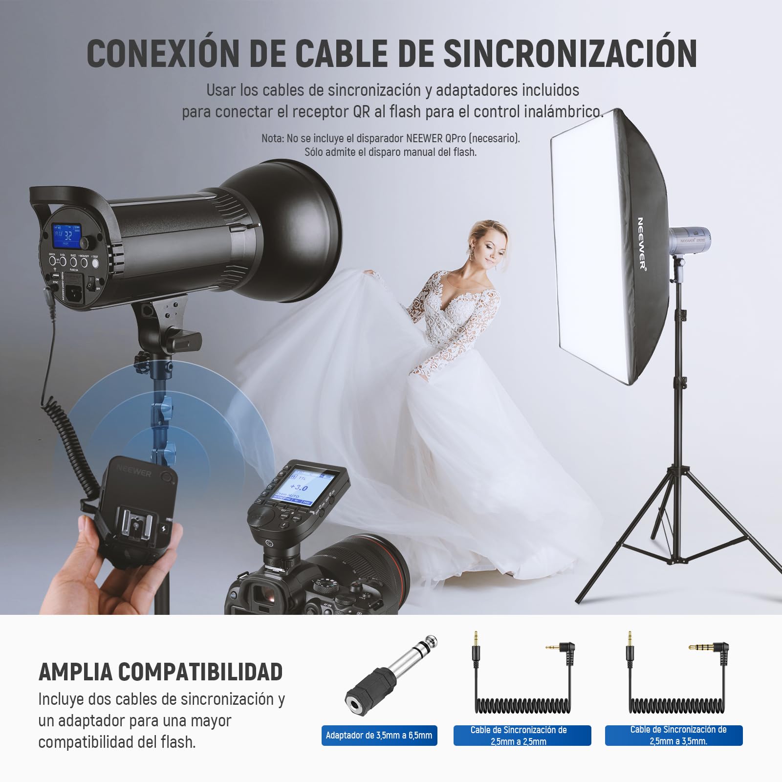 NEEWER QR 2,4G Receptor de Flash Inalámbrico para NEEWER QPRO-C, QPRO-N, QPRO-S Triggers, Contacto Único con Puerto de Sincronización de 2,5mm, Compatible con Godox Yongnuo NEEWER Vision4 ML300W S101