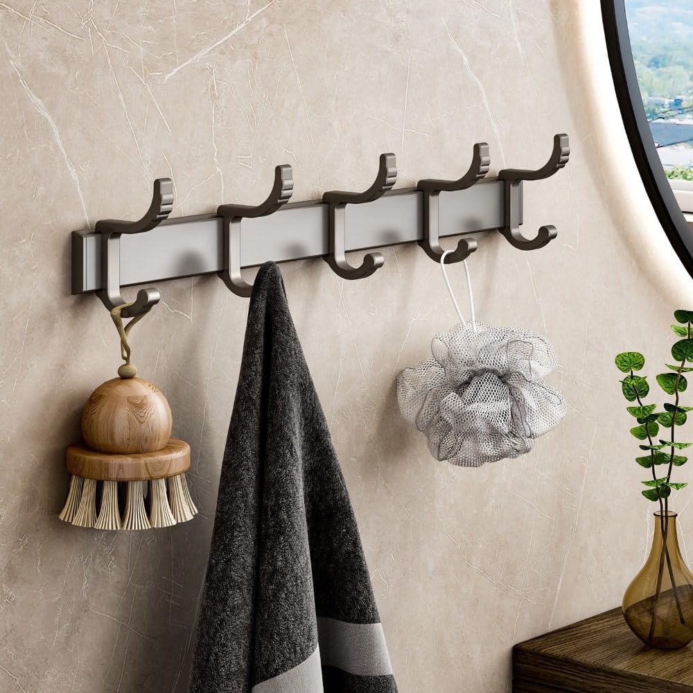 Türhaken Badezimmerhaken Bad-Hardware-Sets, Gun Grey Aluminium Gunmetal Handtuchhalter Kleiderbügel Haken Badezimmer Bars Rail Seidenpapierhalter Toilettenbürste Regale, Haken(Color:Hooks)