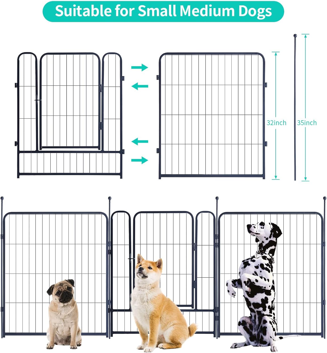 Dog Playpen,Portable Outdoor Dog Fence, Dog Playpen for Large/Medium/Small Dogs, Dog Fences for the Yard,with Doors Foldable Metal (32 inch, 32 Panels)