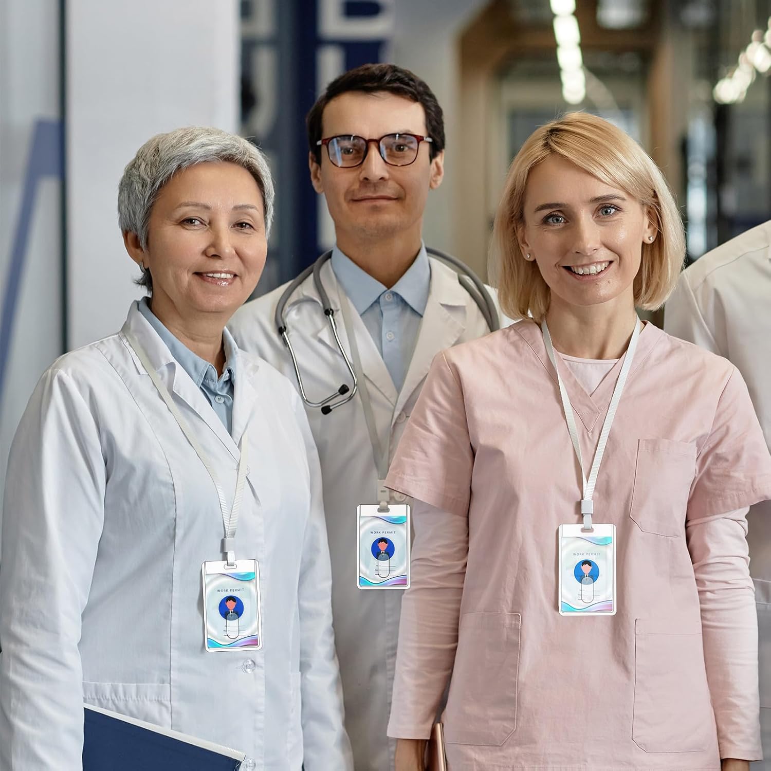 120 Pcs Clear Acrylic ID Card Holders, Heavy Duty Vertical Badge Holders with Thumb Slot Rigid Plastic Card Cover Transparent Badge Protector for Office School - Image 5