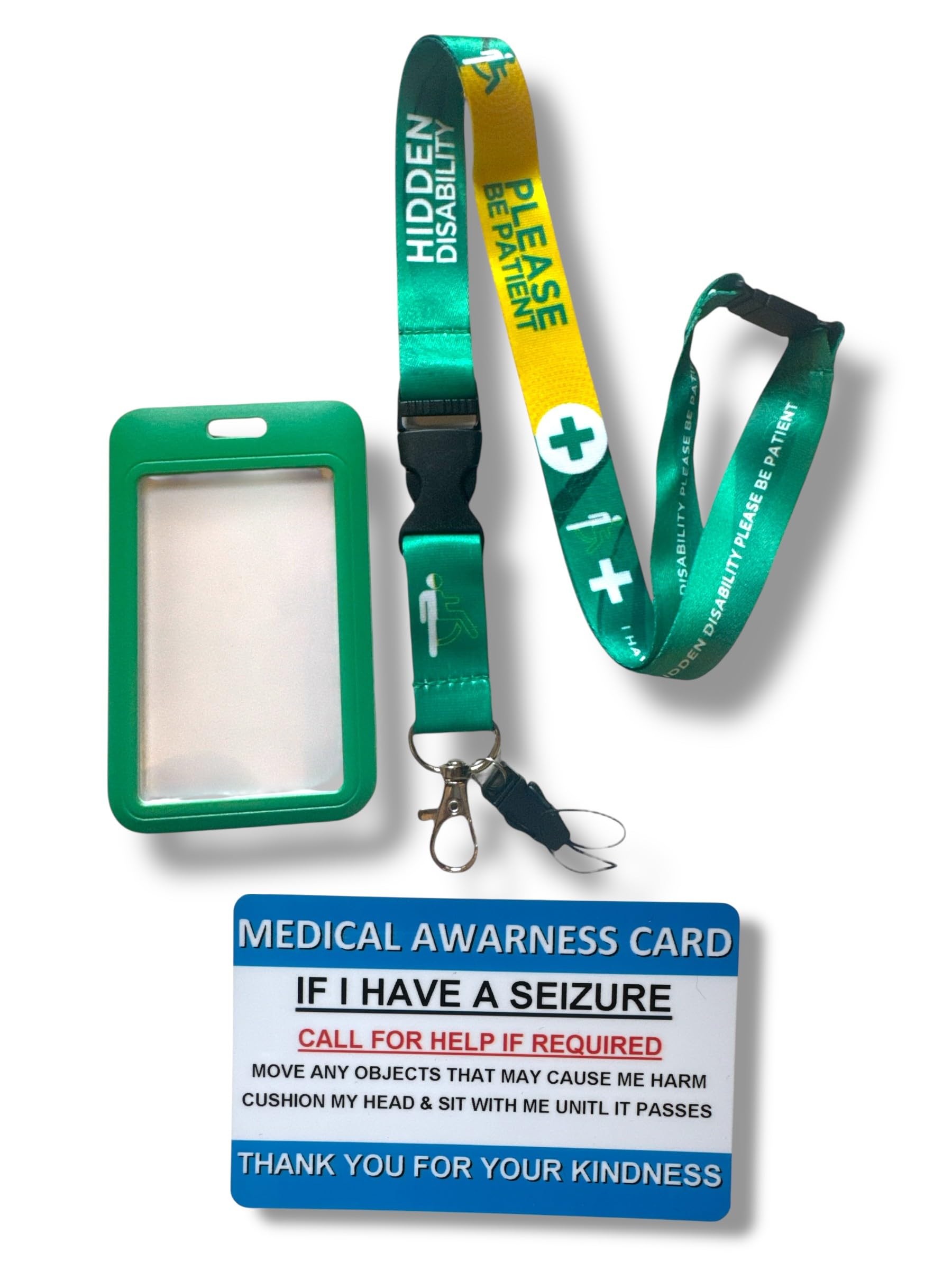 Hidden Disability Lanyard with Enclosed Hidden Disability Card Holder & Disability Awareness Card (Seizure)