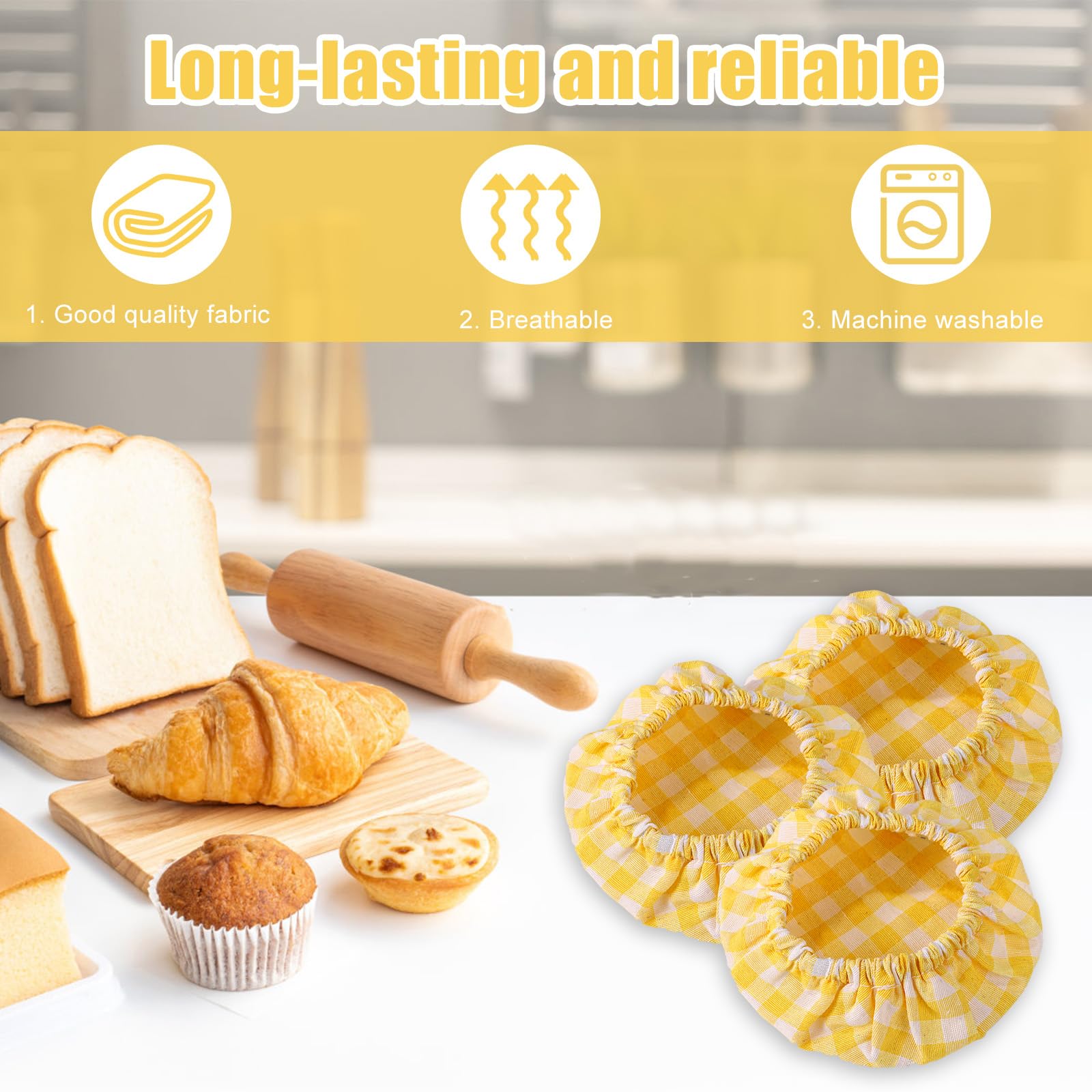 3 Couvercles En Tissu Pour Pots De Levain - Coton Non Blanchi 11x11 Cm - élastique, Lavable - Fermentation Du Pain