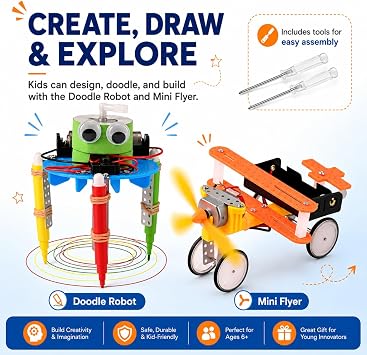 STEM Kits for Kids Ages 6-12, 5-in-1 Robot Building Science Kit for Boys Girls, DIY Robotics Engineering Projects, Educational STEM Toys, Birthday for Kids Age 6 7 8 9 10 11 12