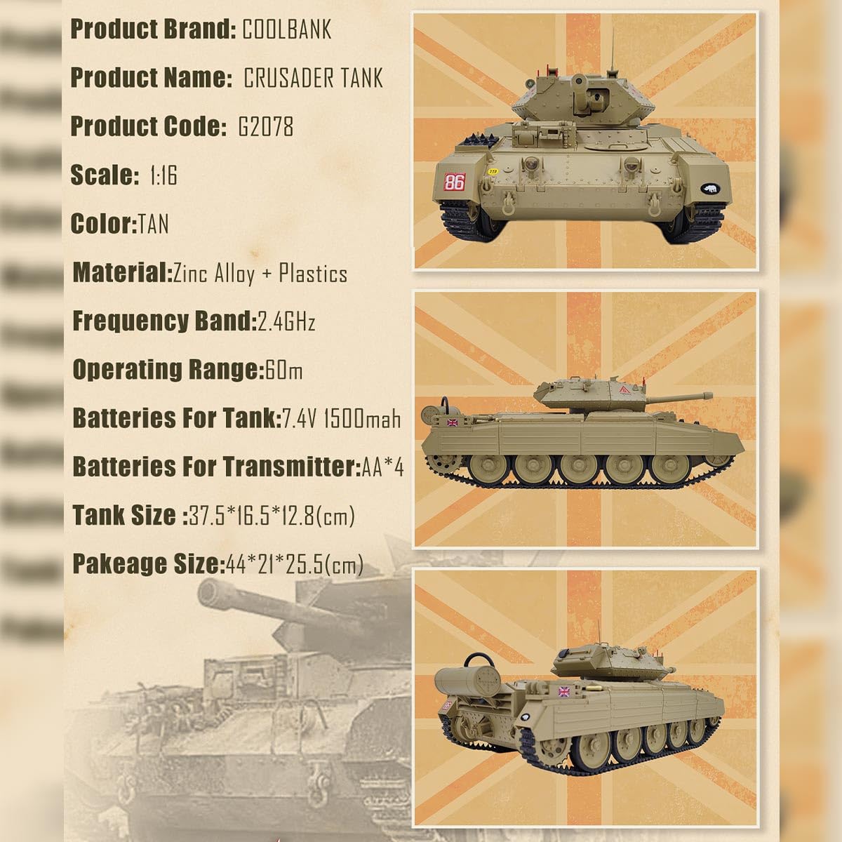 Czołgi RC dla dorosłych, skala 1/16 2,4 g, 15-kanałowy brytyjski krzyżowiec w pełni proporcjonalny pilot wojskowy czołg z dźwiękiem i światłami, tryby podwójnej prędkości i symulacja
