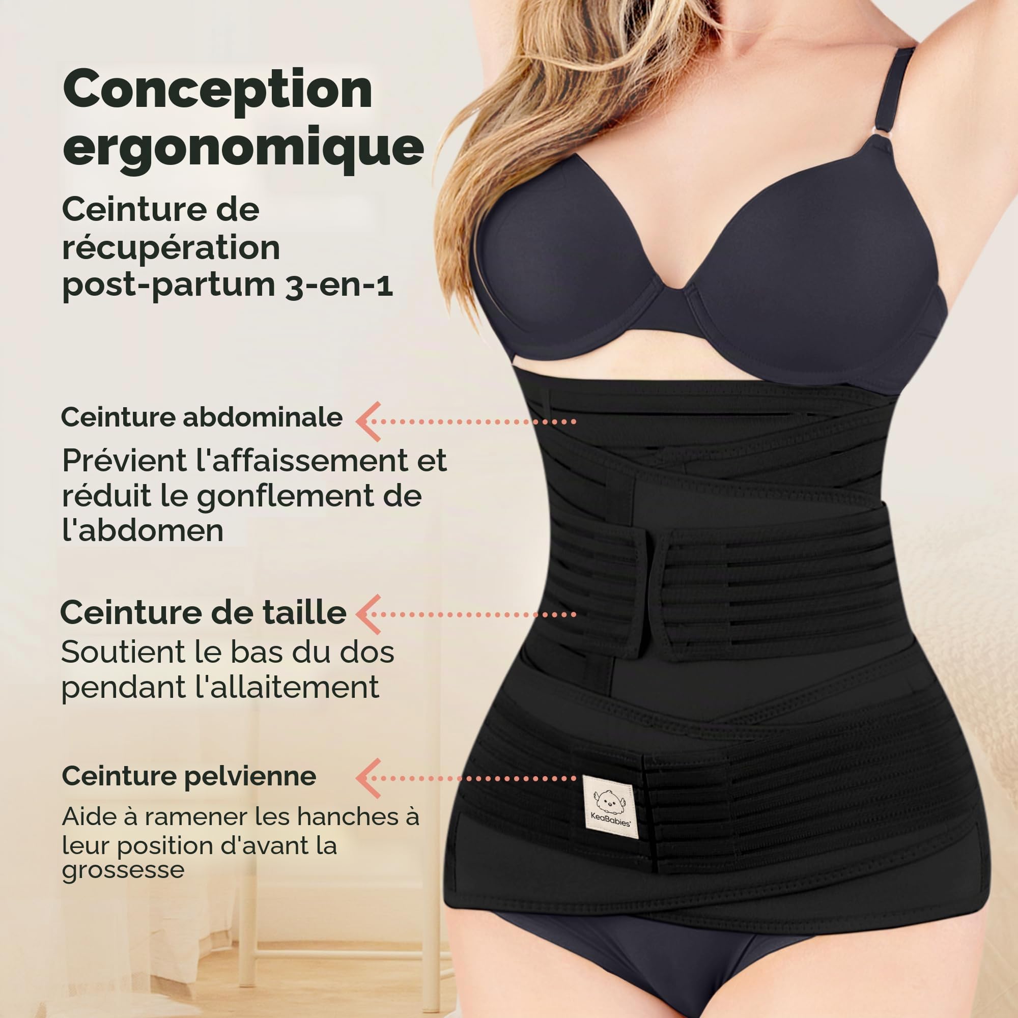 Bande de soutien du ventre 3 en 1 pour le post-partum - Ceinture ventrale pour postnatale - Maternité - Gaines pour femmes body shaper - Shapewear de taille de bandit de ventre (Midnight Black)