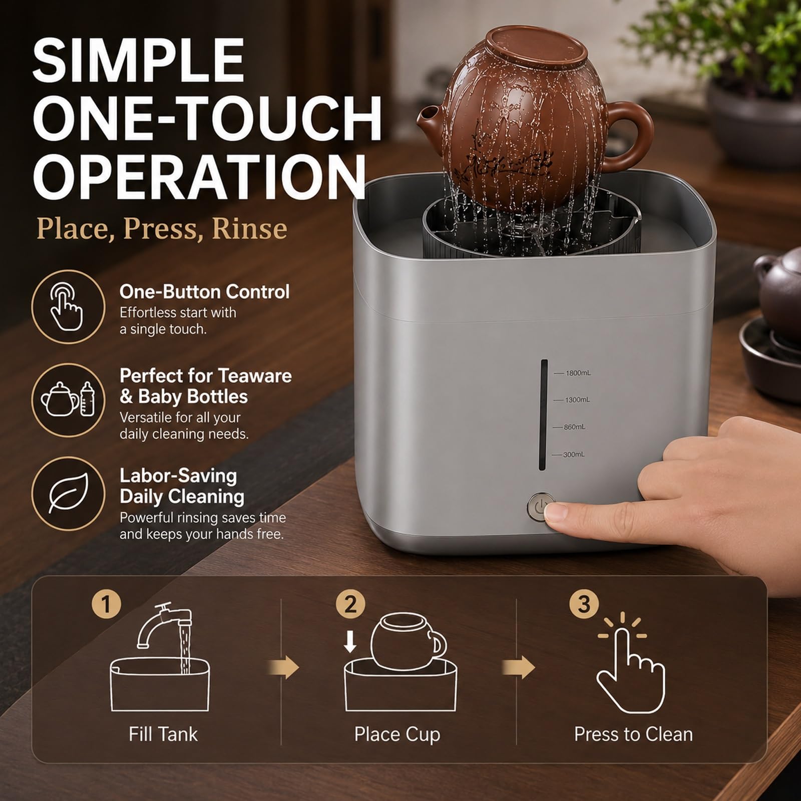 Lavabicchieri E Lavatazze Elettrico, Lavabottiglie Automatico Da Banco Con Serbatoio Da 1,6 L, Getti Ad Alta Pressione per Tazze Con Diametro Di 3-10 Cm, Pulitore Portatile per Bottiglie
