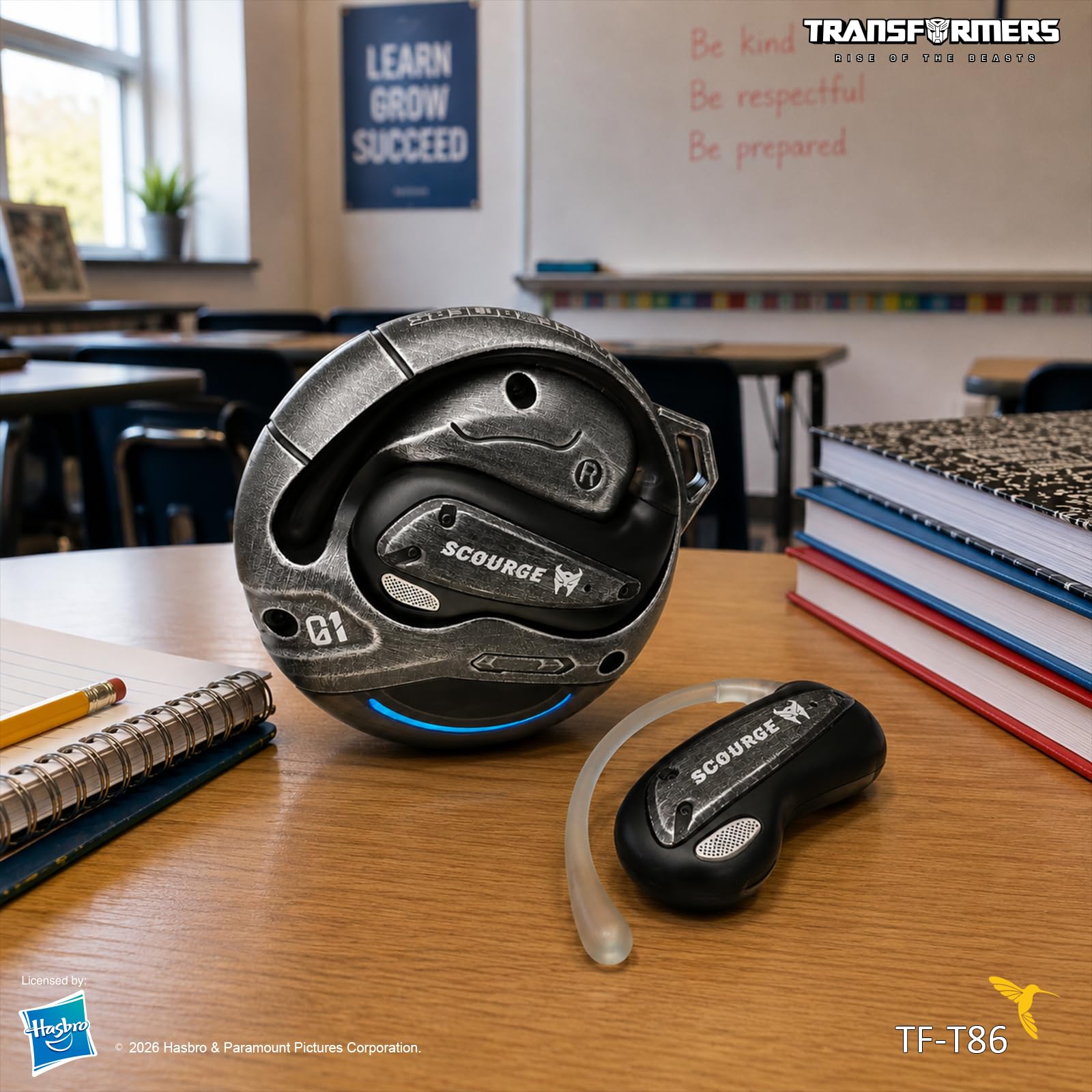 Transformers Flux T86 Auricolari wireless Bluetooth con gancio auricolare, custodia di ricarica per armatura in lega di zinco resistente, driver Hi-Fi da 14,2 mm, microfono integrato, modalità gioco e