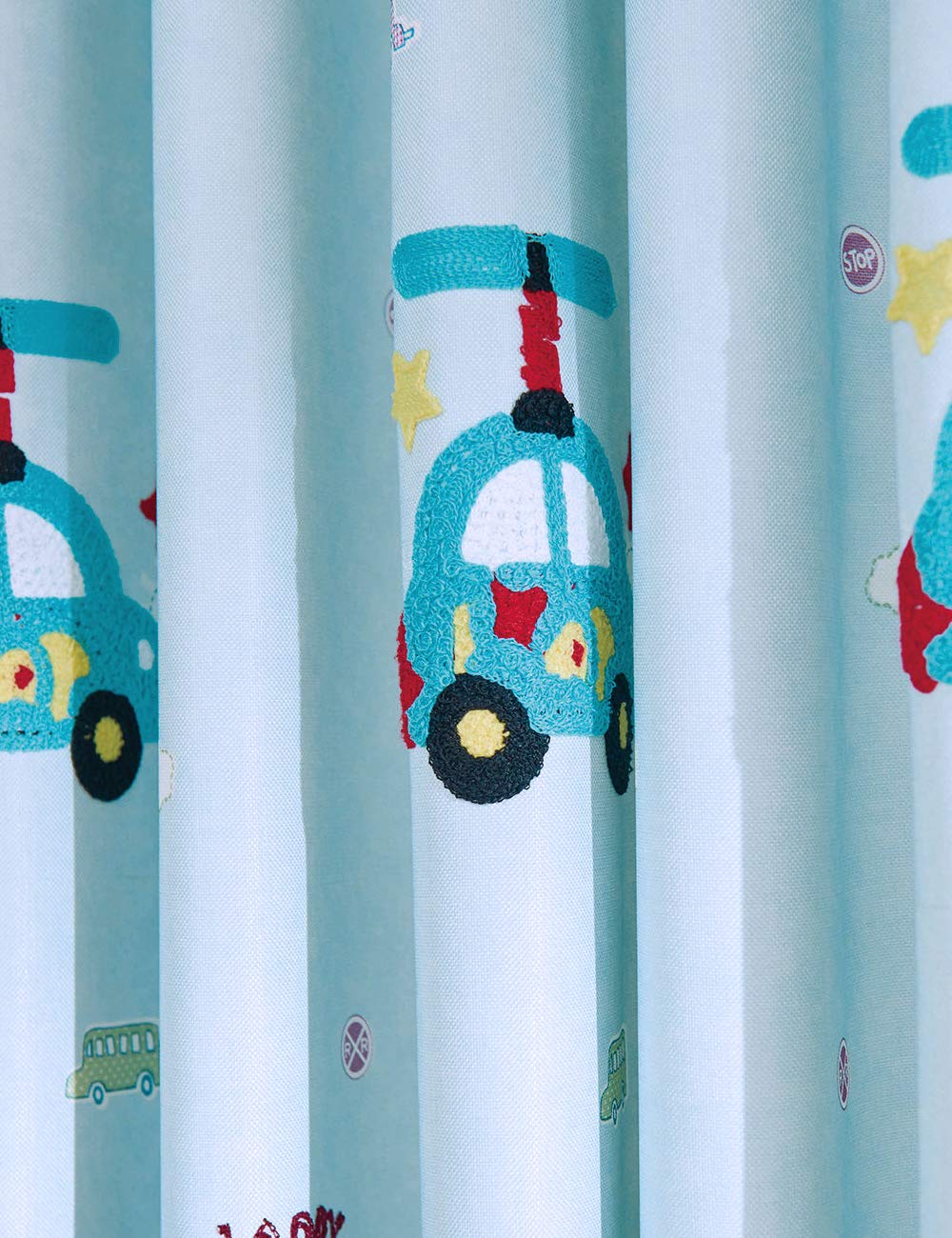 Lactraum Cortina Para Habitación Infantil, Opaca, Azul, Con Ojales, Divertida, Efecto Espejo, Bordado, Coche, 145 X 245 Cm