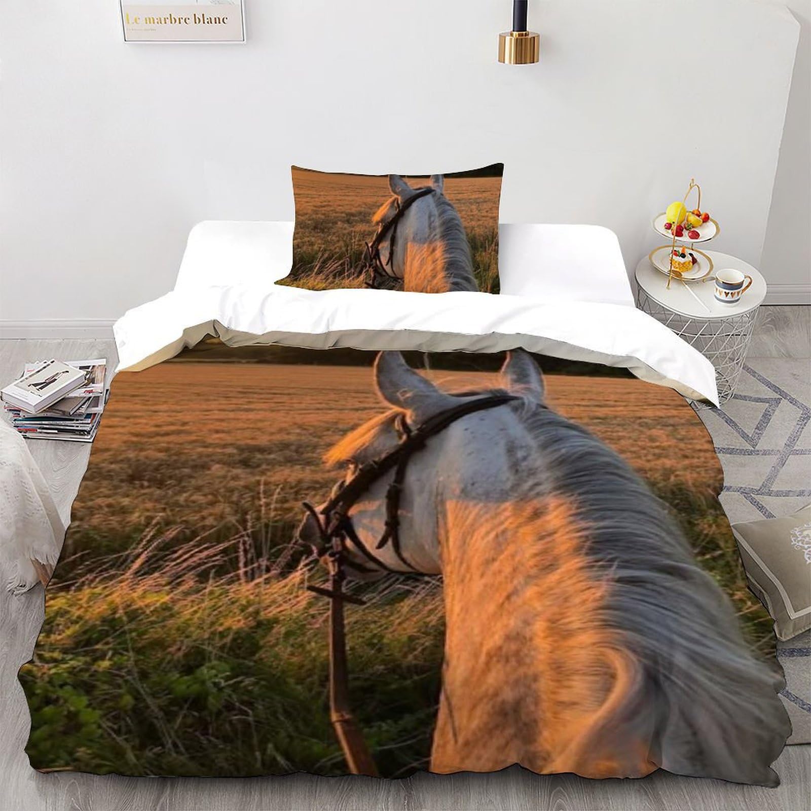 Housse de couette poney 135x200 lit enfant microfibre land animaux 3D