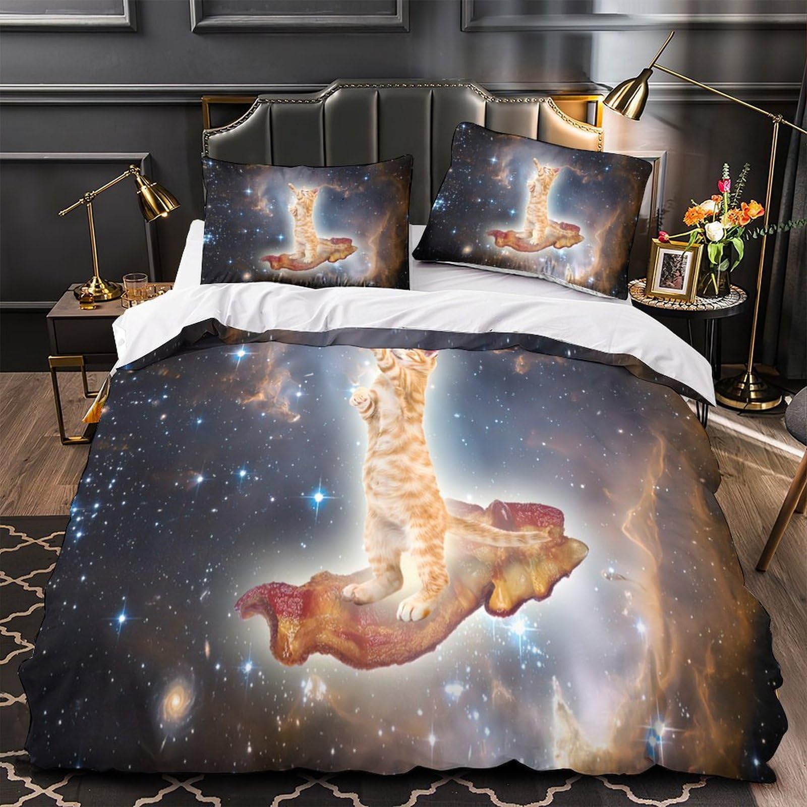 Housse de couette pour homme motif chat de l'espace 3D