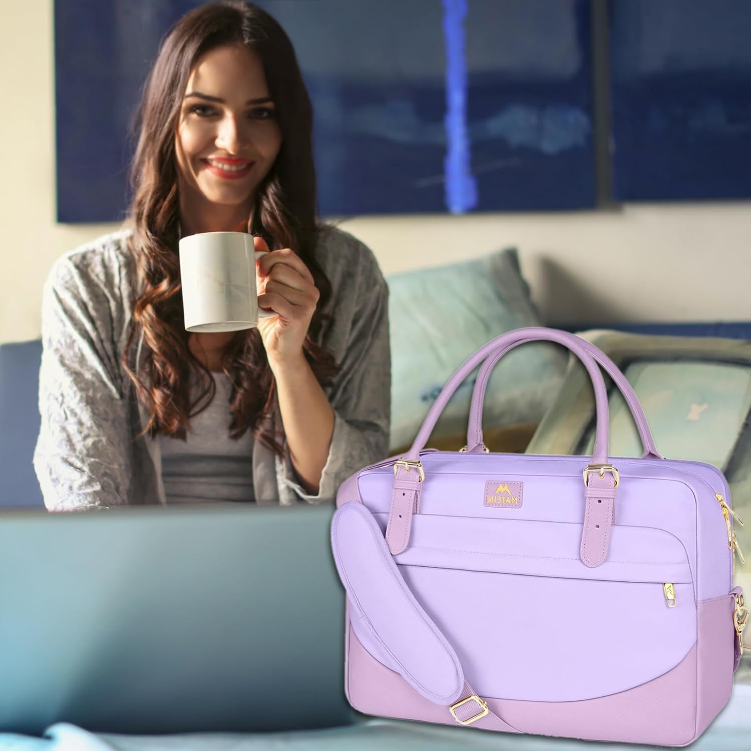 MATEIN Laptop Briefcase for Women, Fashion 15.6 inch Computer Sleeve Bag Case with Adjustable Shoulder Strap, Water Resistant Cute Purple Messenger Work Tote Bag Gifts for Women Nurse Teacher College - Image 9