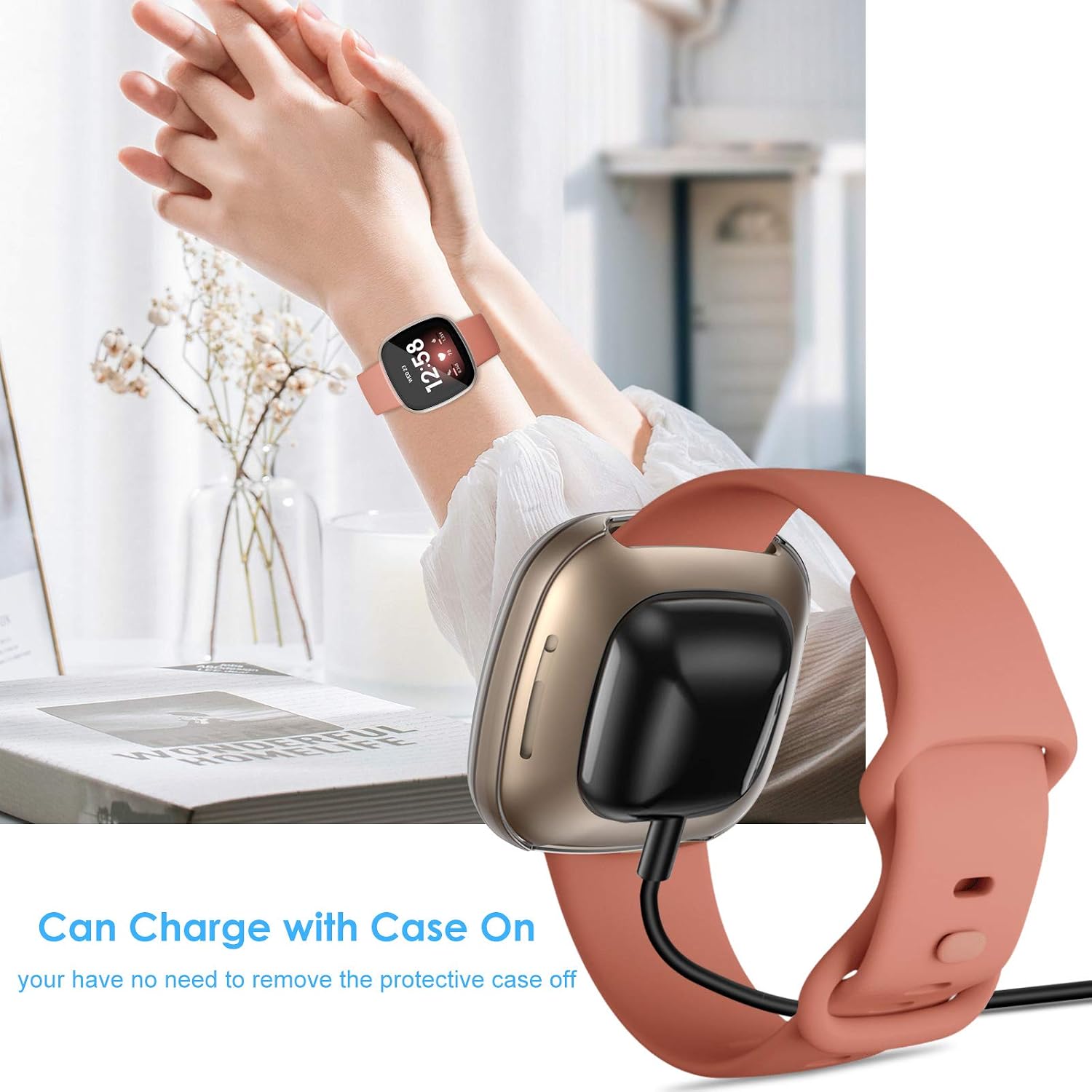 KIMILAR 2-Pack Hard Case with Built in 9H Tempered Glass Screen Protector Compatible with Fitbit Sense / Versa 3, Ultra-Thin All-Around Full Cover Bumper for Versa 3 Smart Watch