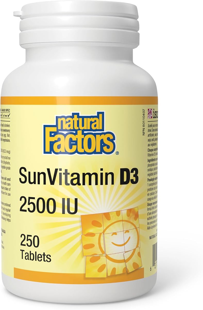 Natural Factors SunVitamin D3 2500 IU, 250 Tablets, Hi-Potency Vitamin D, Essential for Immune Function and Overall Health, Suitable for Vegetarians, Proudly Canadian