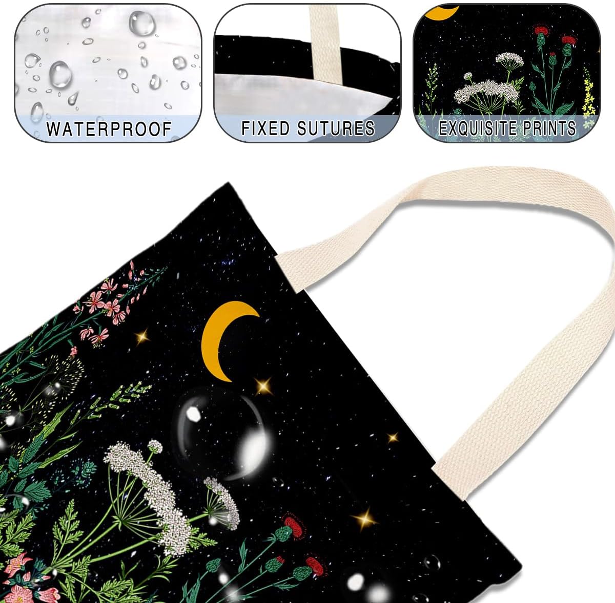 IRADA Car Trash Bag Hanging No Snap Small Garbage Bag for Car Back Seat Cute Printed One-Handed Strap Trash Bags Car Accessories-Wildflowers-Black Car Trash Bags
