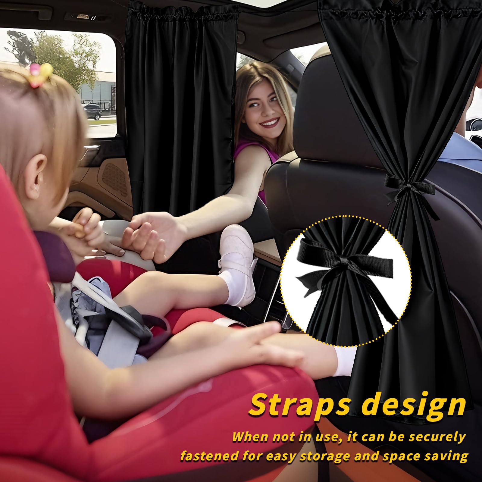 dellyy Rideaux de séparation de Voiture Protection Solaire, 140 x 80 cm Rideau Occultant Voiture, Rideau Brise-Vue pour Voitures Amovible, pour Pare-Soleil, Camping, Voyage, Sommeil