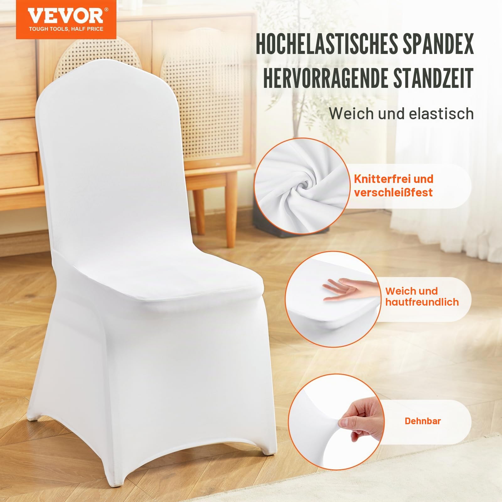 VEVOR Stuhlhussen Weiß, Abnehmbare & Waschbare Stuhlabdeckung, für Hochzeiten, Feiertage, Bankette, Partys, 30 Stücke