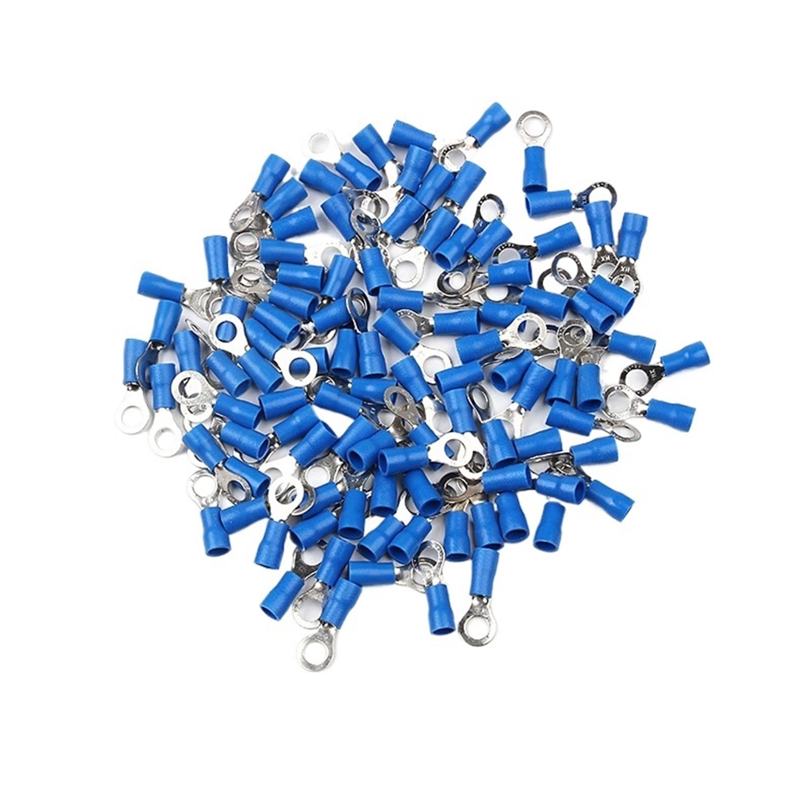 Cqahdsevf Blue Rv2-5 Electrical Ring Terminals, 10-100Pcs M4-M6 Blue Ring Insulated Crimp Terminal Rv2-4/5/6 For Auto Motorcycle Marine(,100Pcs)