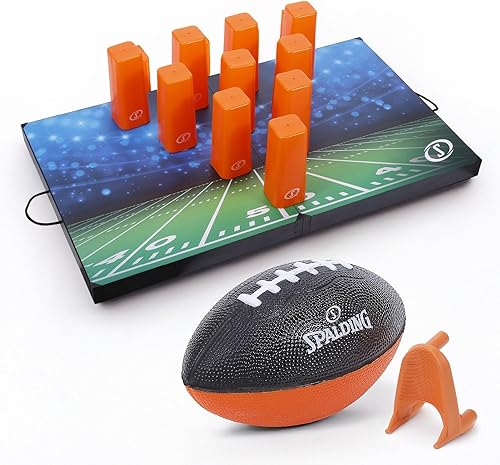Spalding - Juego de lanzamiento de pilón de fútbol, fútbol de espuma de fácil agarre con base de madera y 10 pines, divertido juego de desafío para