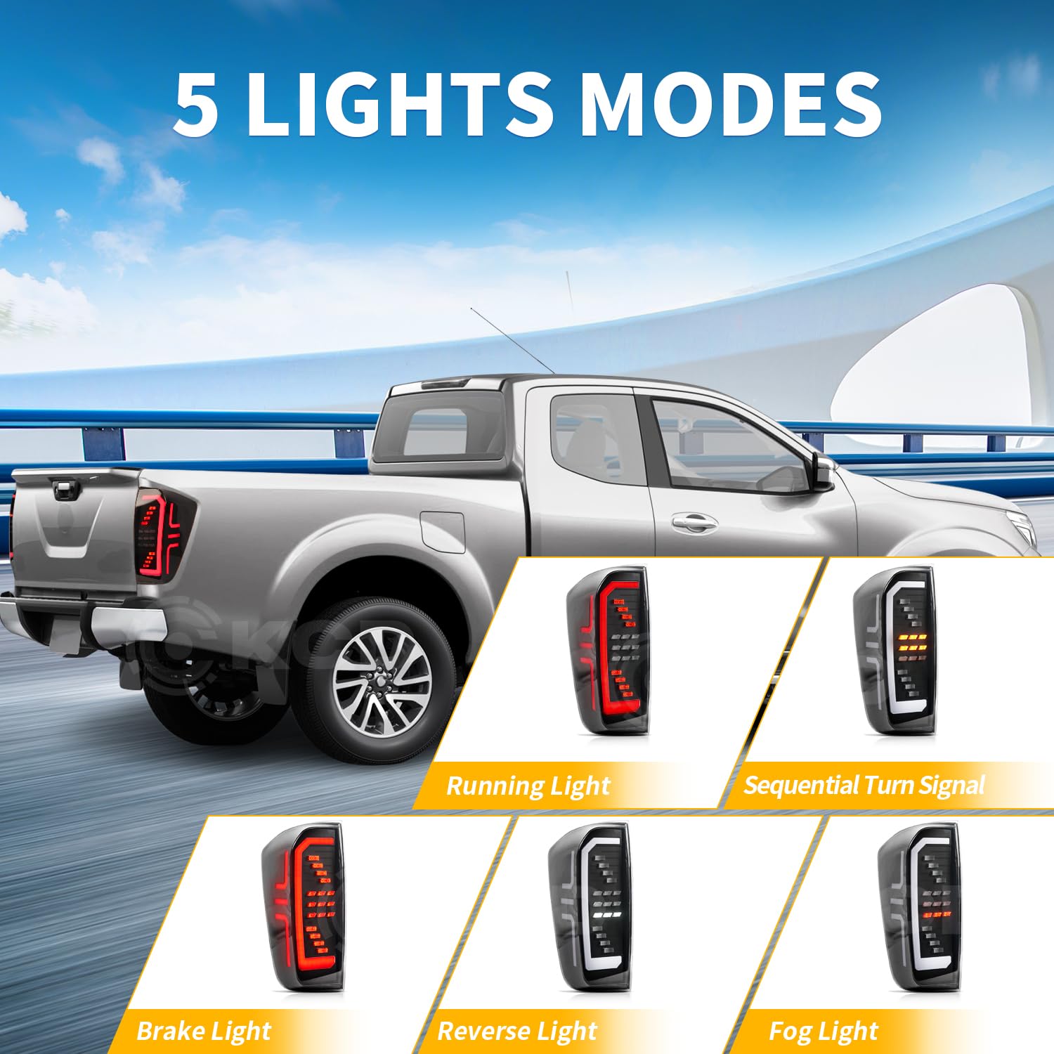 LED Fanali posteriori compatibili con Nissan Navara NP300 D23 2015-2023, Con indicatori di direzione sequenziali, luci diurne animate all'avvio, fumé