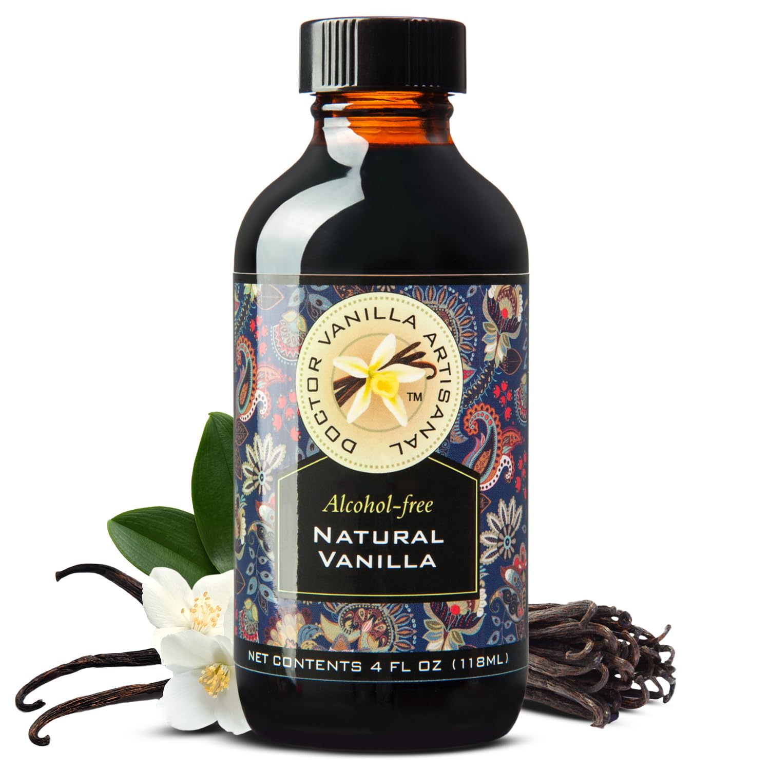 Natural Vanilla Alcohol‑Free Flavor, 4 fl oz - Madagascar Bourbon vanilla, 100% natural, sugar‑free, GMO‑free, gluten‑free, vegan, paleo, keto, kosher