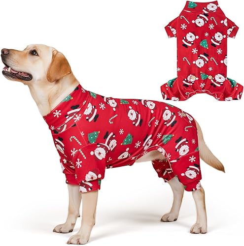 KYEESE Pijama de Navidad para perros medianos, pijamas de Papá Noel para perros, mameluco de terciopelo suave para perros de vacaciones