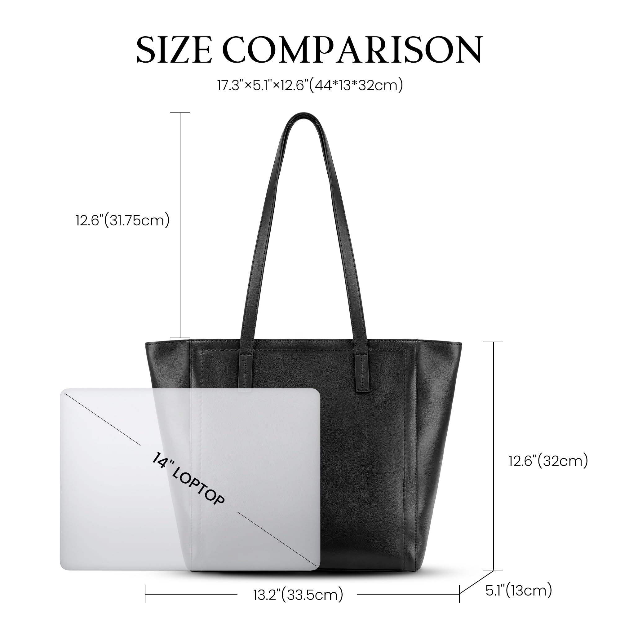 befen Borsa a Mano Donna Grande in Vera Pelle con Vano Laptop 15,6 Pollici, Borsa da Lavoro Tote Bag Shopper Versatile con Zip e Passante per il Trolley
