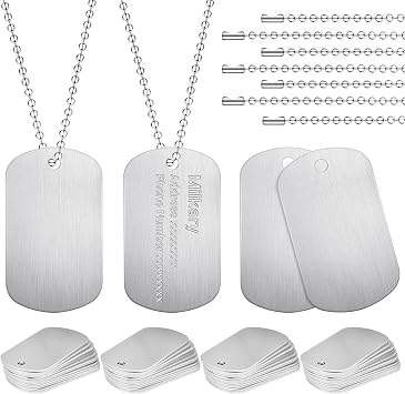 100Pcs Military Dog Tags, Rectangle Blank Metal Stamping Tags Set Including 50Pcs Aluminum Blank Dog Tags 50Pcs Ball Steel Chains Personalized Pets Tags for DIY Decorative Craft Sliver