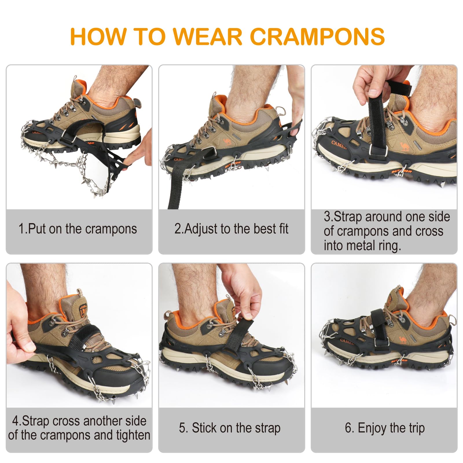 Ramponcini/Ramponi per Scarponi con 24 Denti Catene in Acciaio Inossidabile Antiscivolo Spikes Neve Ramponi Ghiaccio Portabile Trekking Escursionismo Camping Moutaineering Winter