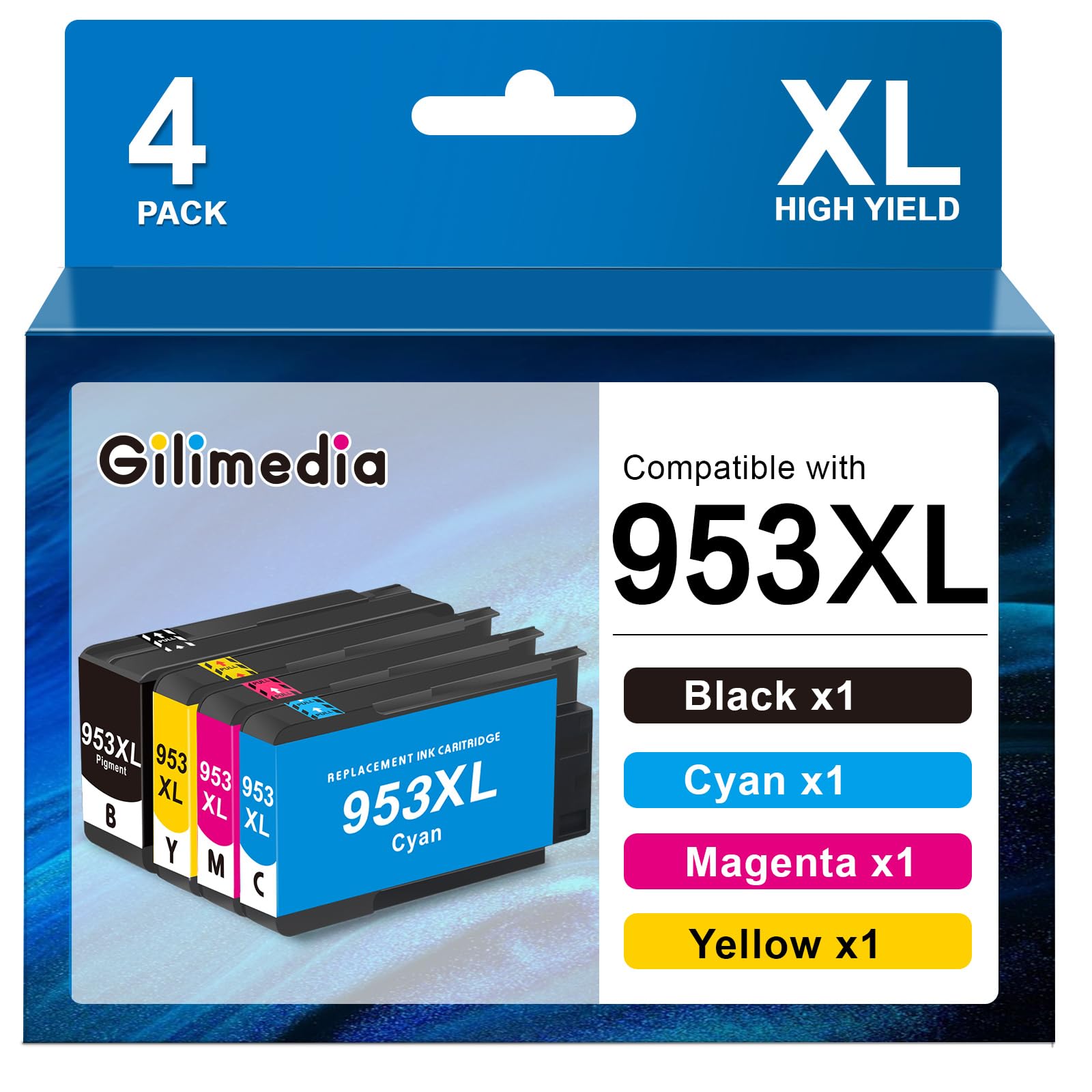 953XL Cartuchos de Tinta Compatible con HP 953XL 953 Cartucho Multipack para HP Officejet Pro 8710 8715 8740 8720 8718 7730 8728 8719 7740 7720 8730 8725 8210 8218 Impresoras (4 Pack)