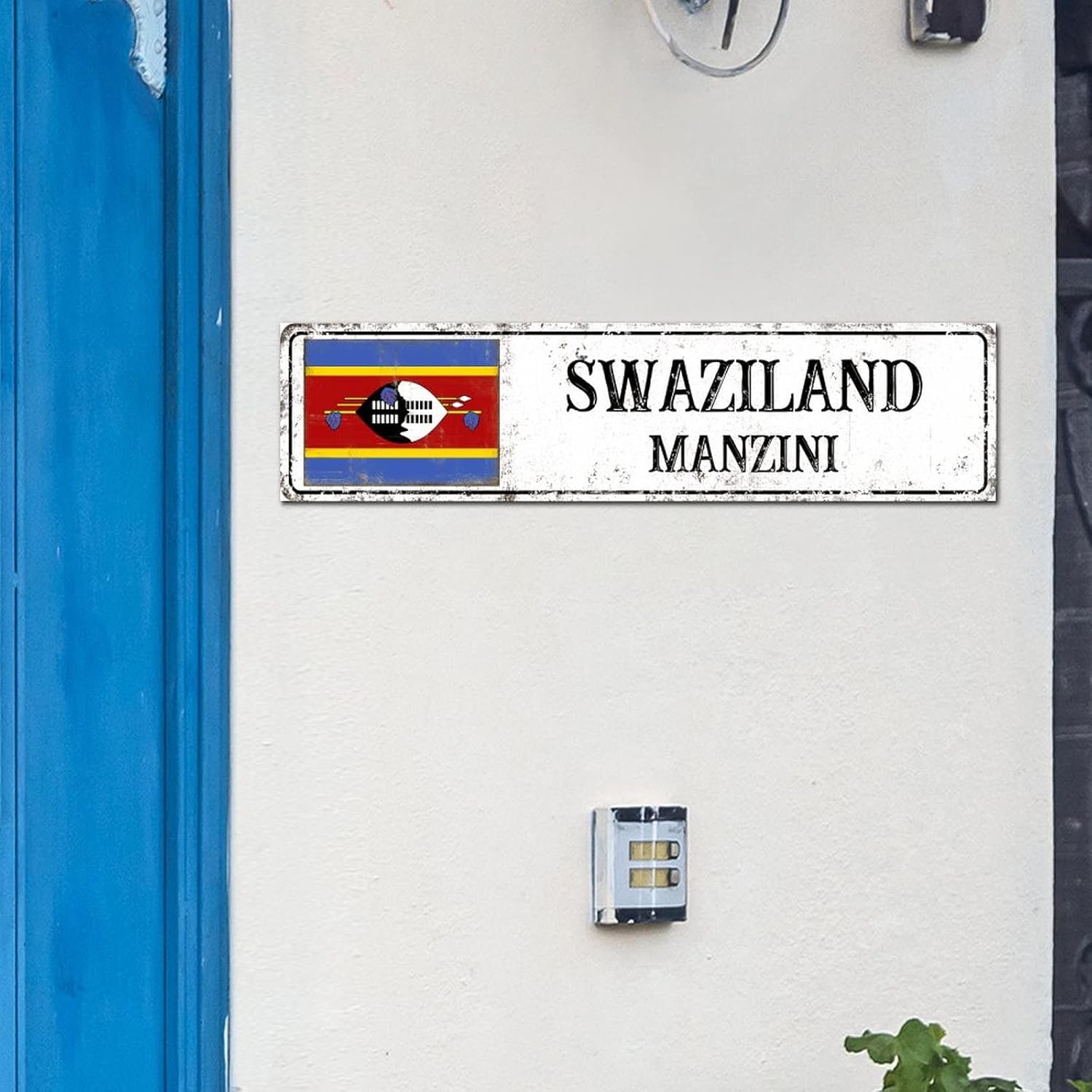 Madcolitote Rustic Swaziland Wood Signs Swaziland Flag Street Custom Signs Outdoor Metal Vintage Country Patriotic Decor Wood Plaque Country Souvenir Wall Art Wall Decor 6x24in