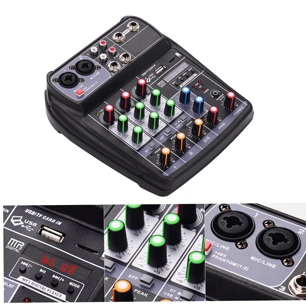 Mikser Audio Mikser Dźwięku Konsola Miksująca DJ 4-kanałowy Cyfrowy Audio Kompaktowa Konsola Miksująca BT MP3 Wejście USB Zasilanie Phantom 48 V do Nagrywania (Wtyczka UE)