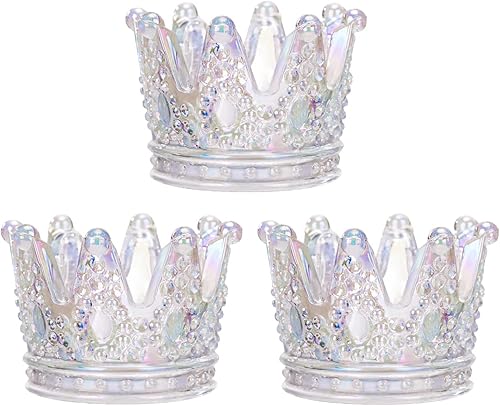 Juego de 3 portavelas de cristal con forma de corona, esponja de maquillaje, licuadora, estante de almacenamiento, joyería para relojes, decoración