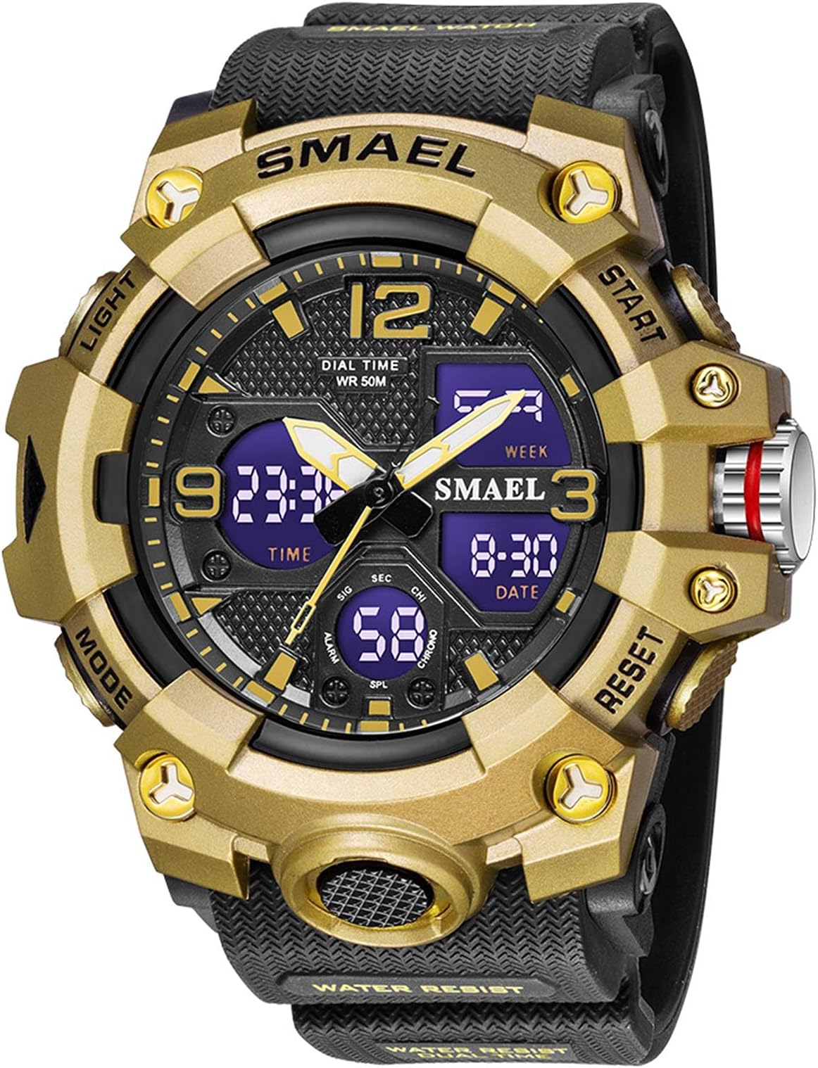 SMAEL Men's Watches Military Sports Outdoor Waterproof Wrist Watch Multi Function Tactics LED Date Alarm Digital Analog Watches