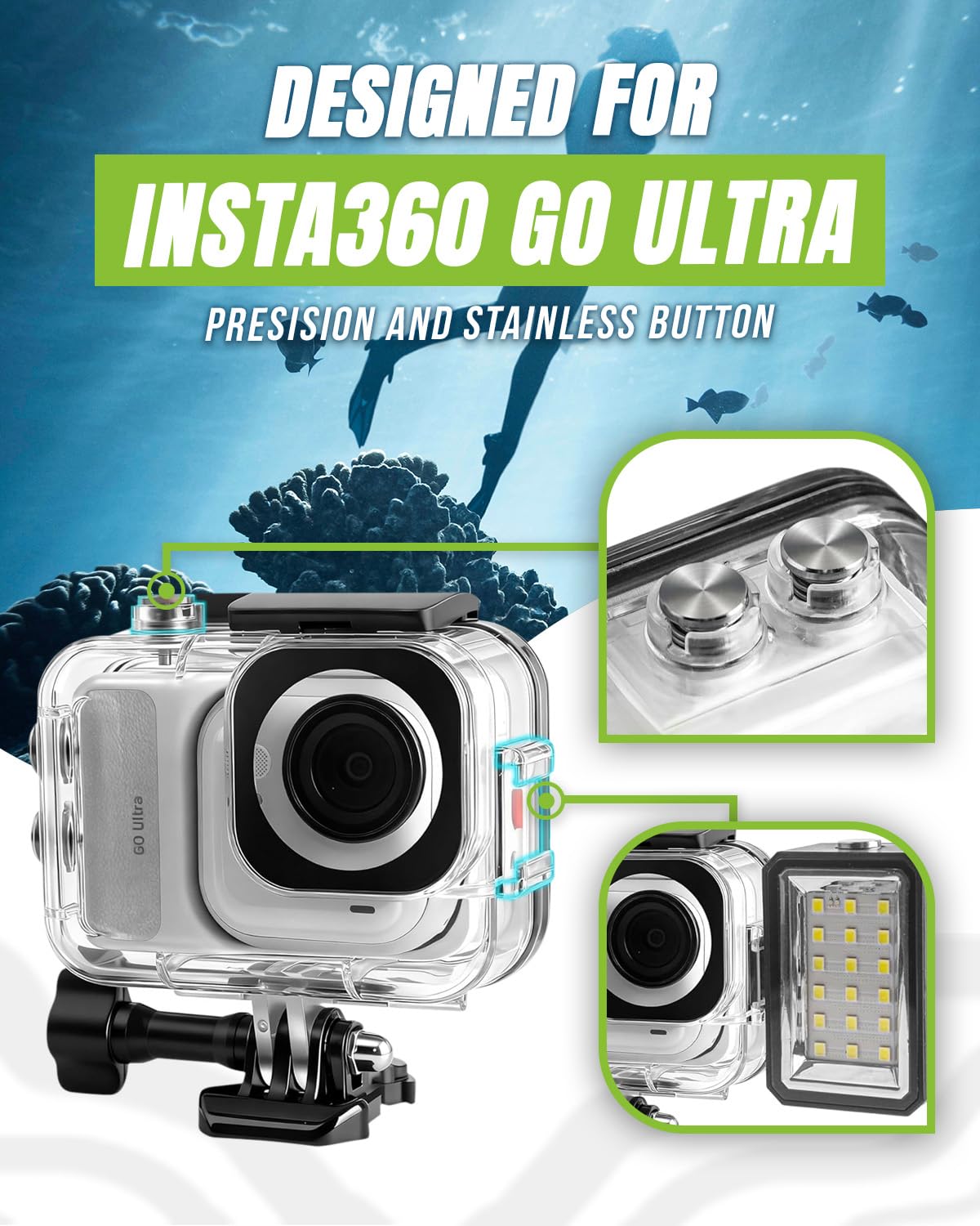 Custodia impermeabile per Ins360 GO Ultra, 60 m/197FT Custodia impermeabile, custodia subacquea compatibile con Ins360 GO Ultra