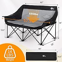 Vista 3 de Silla de camping para 2 personas, silla de camping de gran tamaño, sillas de camping dobles para adultos, sofá de camping resistente, silla plegable