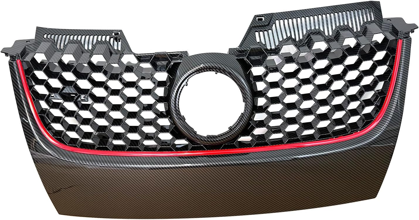 Front Upper Carbon Fiber Print with Red Grille Mesh Honeycomb Compatible with 2006 2007 2008 2009 Volkswagen VW MK5 Jetta GTI - Image 2