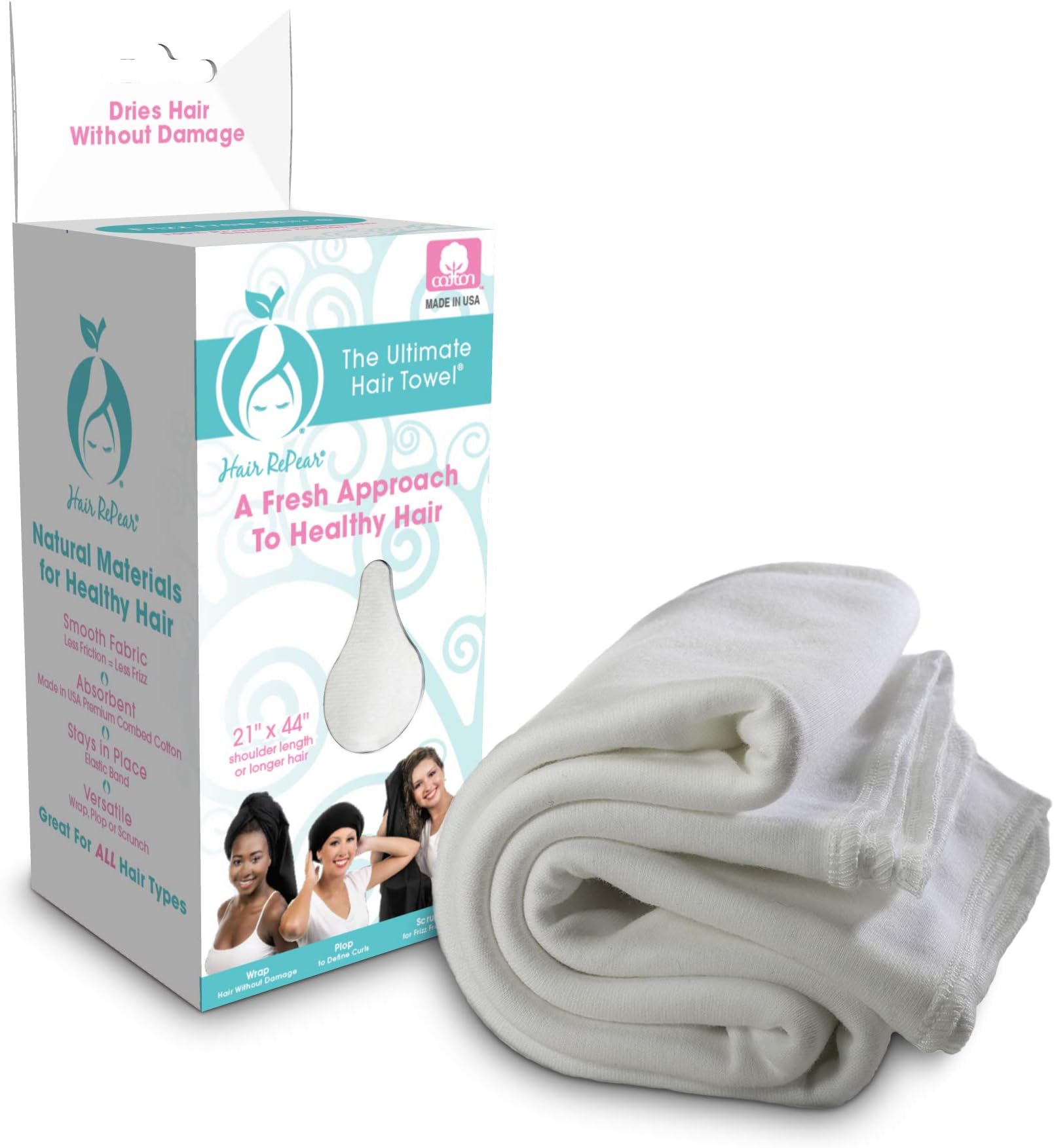 Hair RePear Anti Frizz Premium Cotton Hair Towel Enhances Healthy Natural Hair - Plop Wrap Scrunch Curly Wavy or Straight Hair -All Hair Types