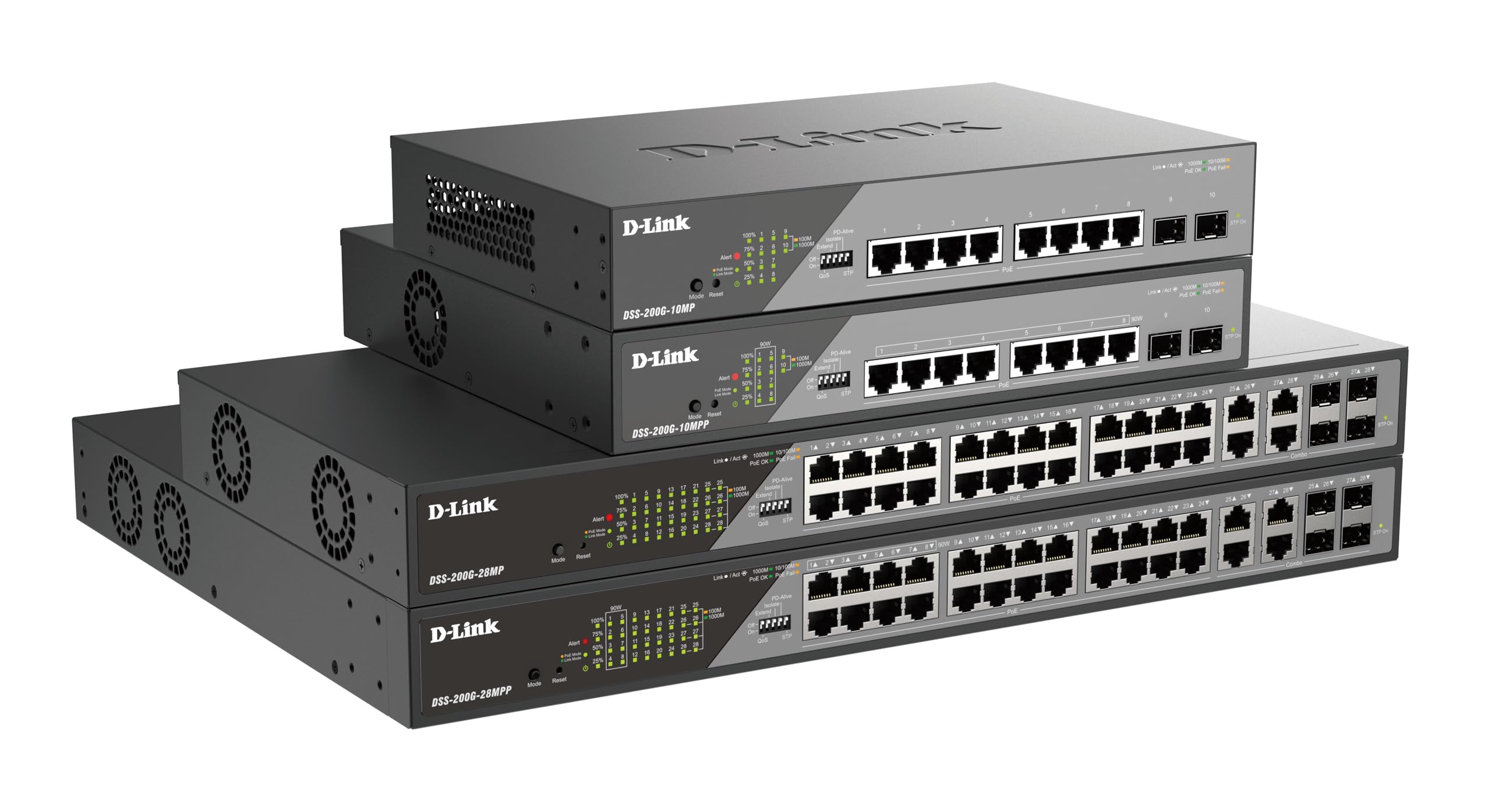 D-Link DSS-200G-10MPP Smart Switch 10 Ports Gigabit PoE++ pour vidéosurveillance, 8 Ports PoE+ 1000BASE-T et 2 Ports SFP, 802.3af/at/BT, Budget PoE 242 W, Extension de 250 m, sans Ventilateur, ONVIF