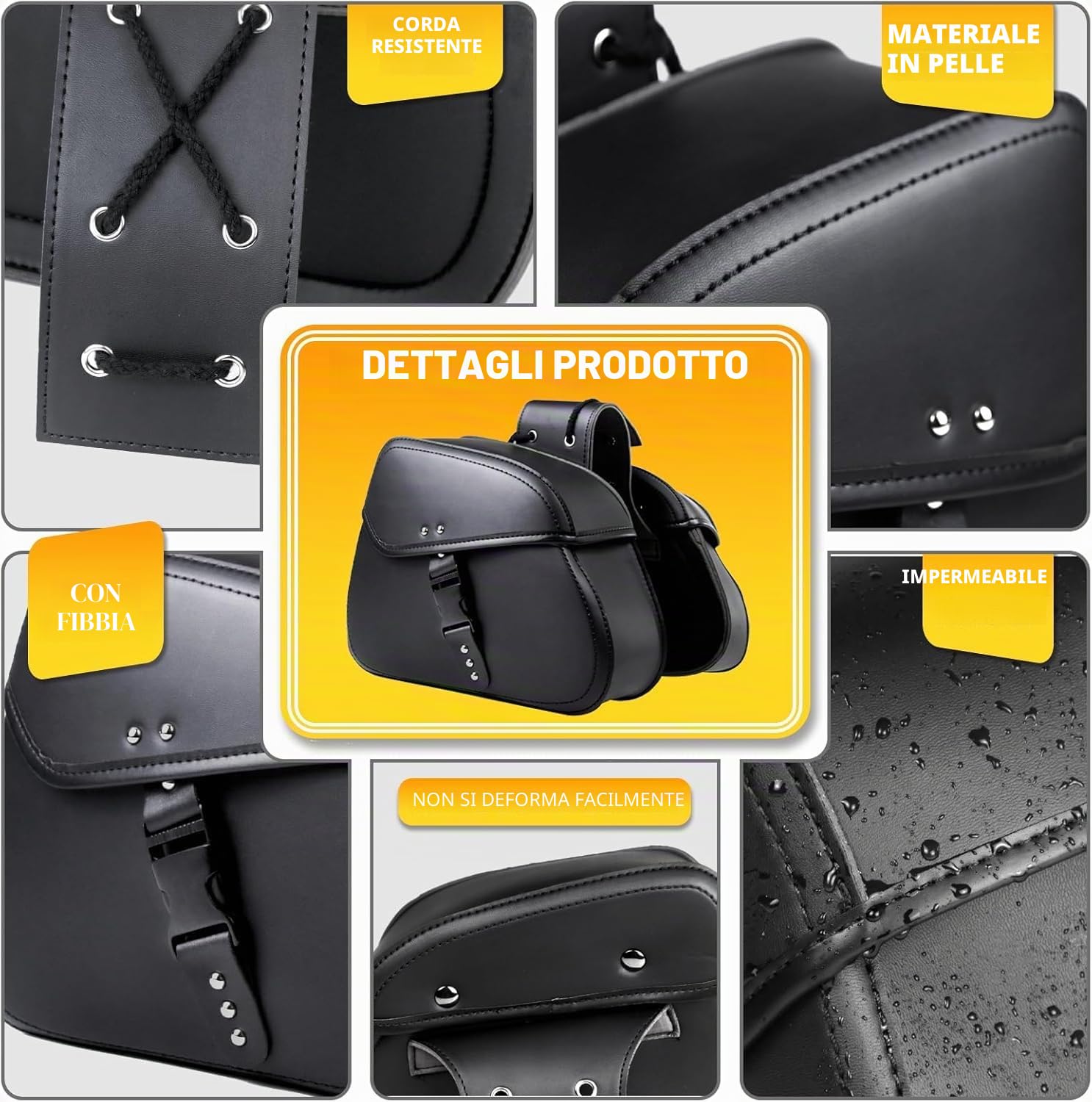LICAEVEY Borse da Sella per Moto in Pelle PU Antipioggia, Borse Laterali da 16 Litri con Serratura, Misura Universale per Cruiser V Star 250 Shadow Aero Nightster Special