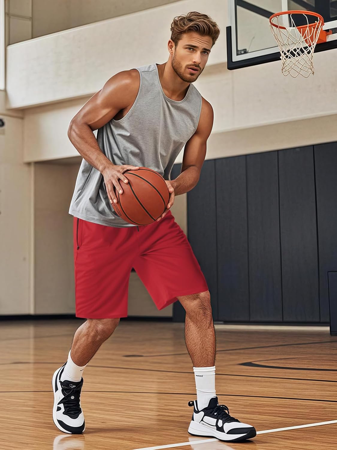 Aolesy Men's Gym Workout Shorts 5"/7"/10" Lightweight Bodybuilding Athletic Shorts Running Training with Zip Pockets - Image 3