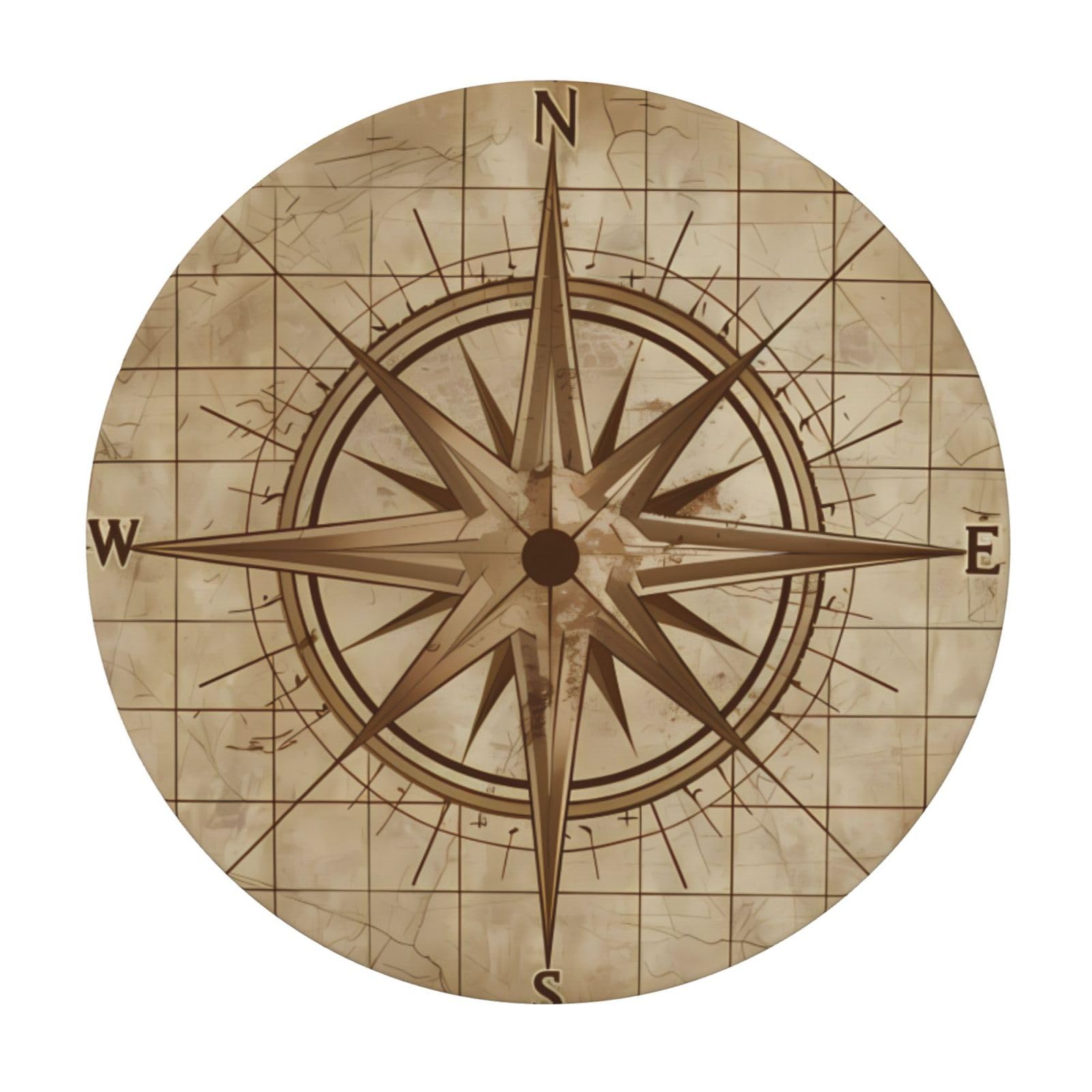 Edafol Retro Sea Ocean Compass Round Fitted Tablecloth with Elastic 45-50 in Polyester Table Cloth Waterproof Table Cover Protector for Home Kitchen Dining Patio Table