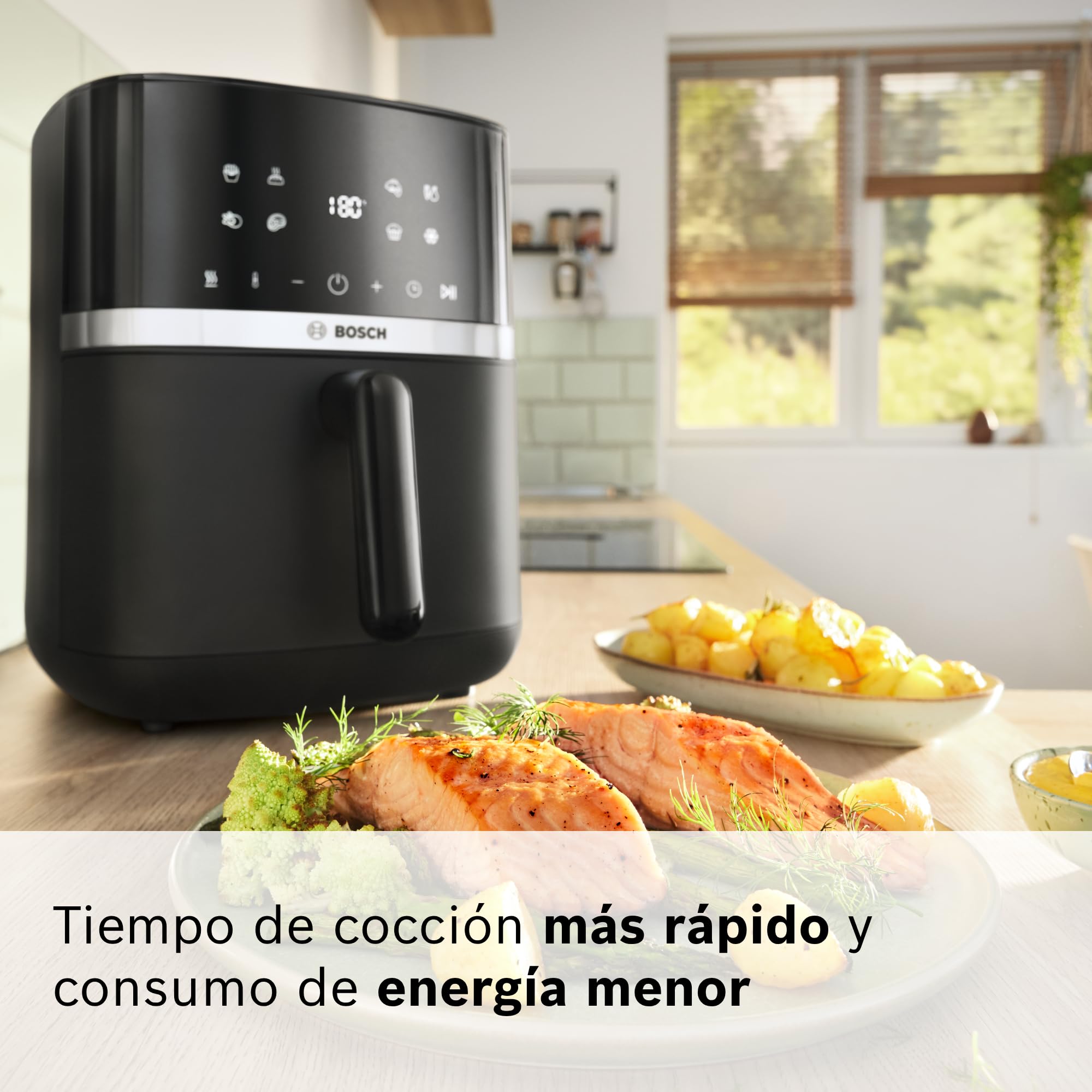 Bosch - Freidora de aire Serie 4 XL, capacidad de 6,1 L, 7 programas. Cocinado más rápido, Negro, MAF462B0, Air Fryer
