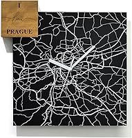 Vista 36 de Modern Wall Clock - Black Aluminum with Silver Fiber Laser Engraving - Square - Contemporary Design - Personalized City Map - Home Town - Location